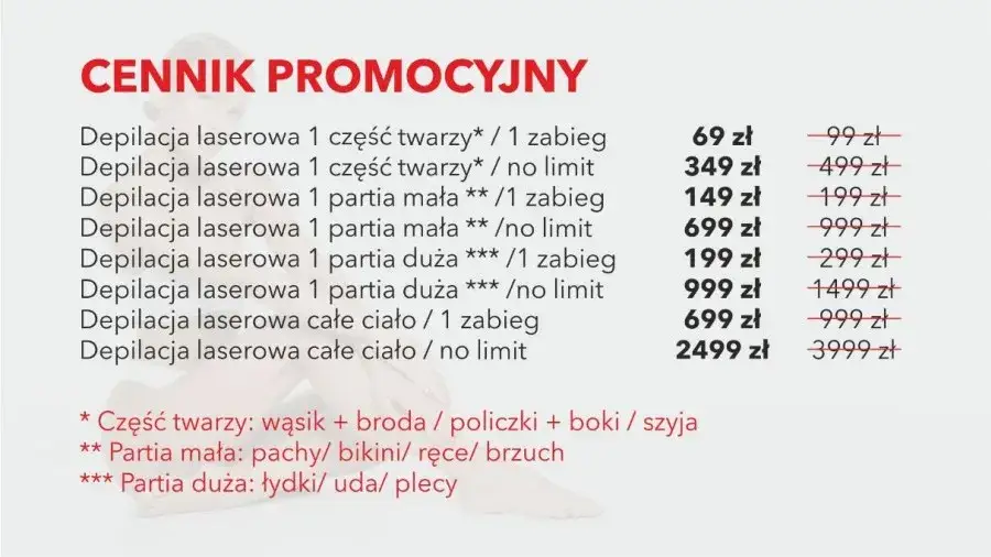 depilacja laserowa cennik partie ciała