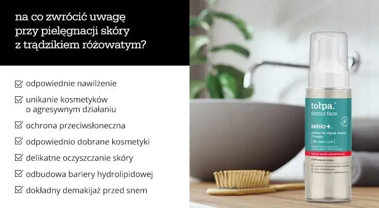 Pielęgnacja cery z trądzikiem różowatym infografika